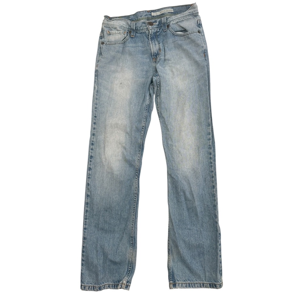 Y2K DKNY Jeans Mens 30x32 Blue Cotton Straight Leg Light Wash Embroidered Denim